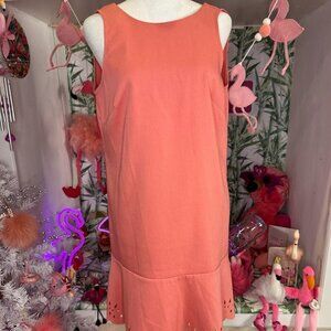 "LOFT" PEONY FLORAL LASER CUT CAREER CASUAL FLOUNCE DRESS SIZE: 2P